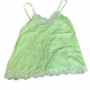 Vintage Express 100% Silk Lace Trim Green Cami